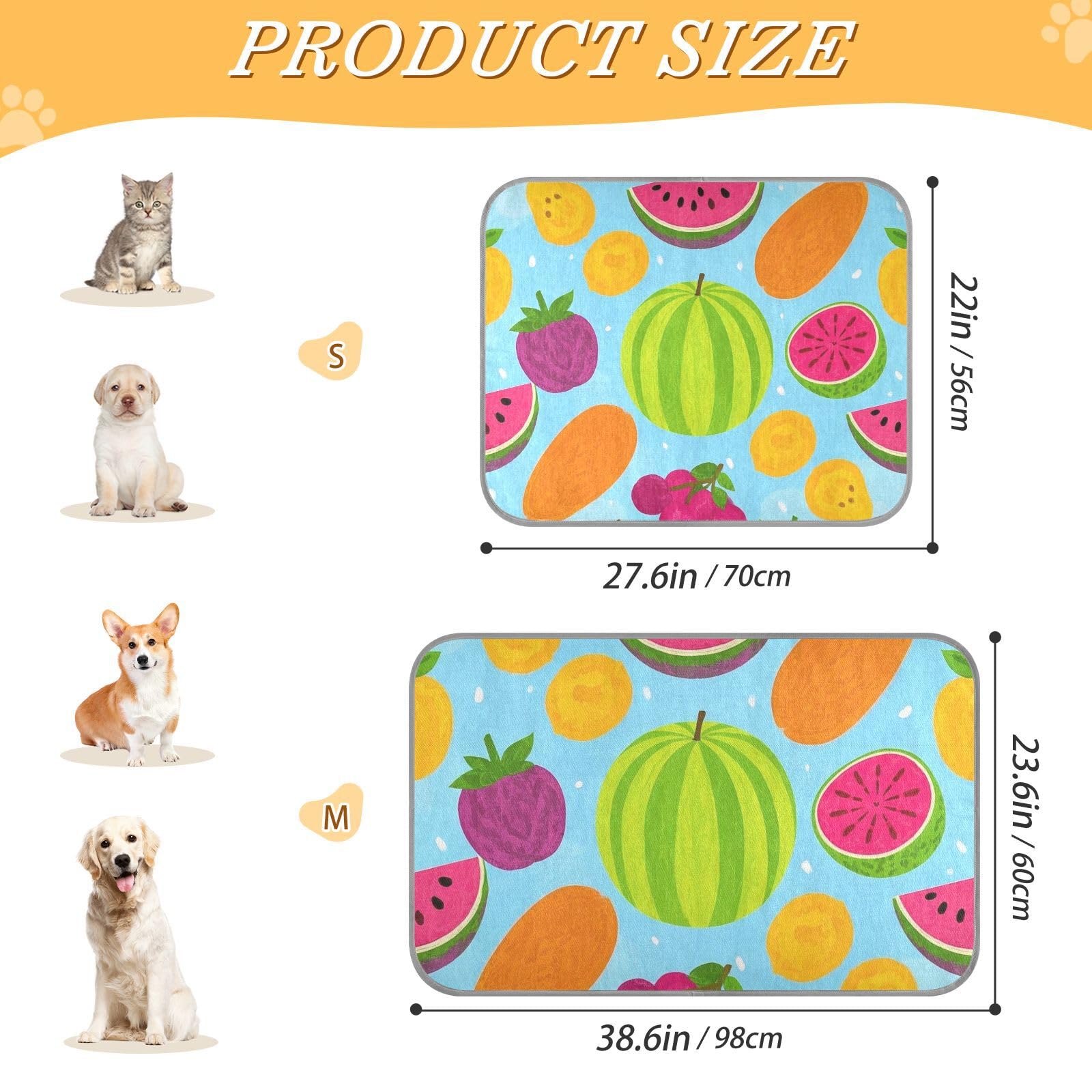 siphylline Summer Fruit Watermelon Pattern Summer Cooling mats Self Cooling cat beds for Outdoor for Kittens Indoor Cats Waterproof tapete refrescante para mascotas S