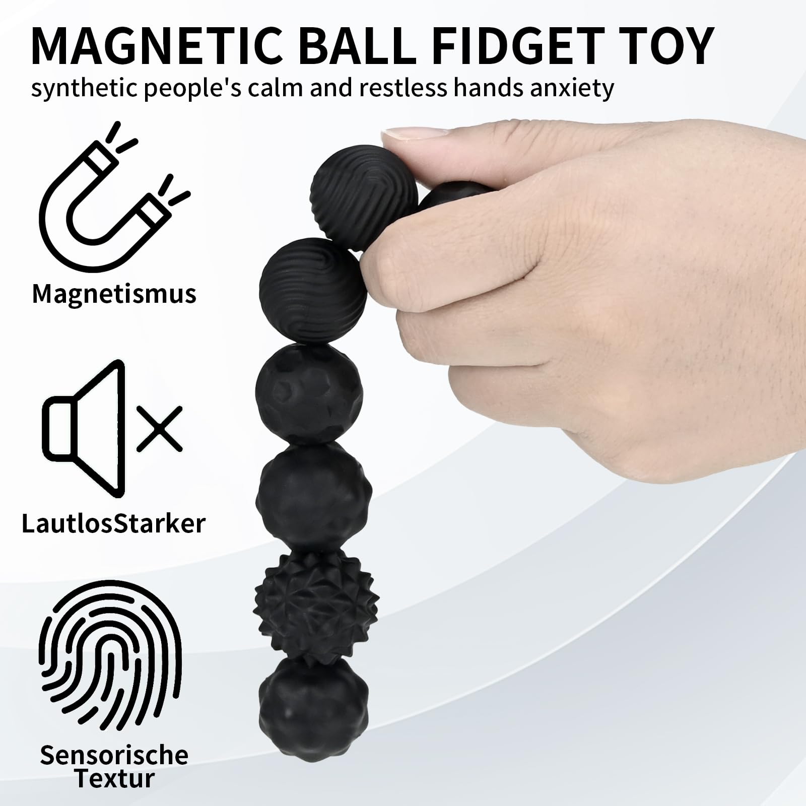 4 Palline Magnetiche Antistress In Silicone | Giocattolo Sensoriale Per Ansia E ADHD | Sfere Da 30mm In Custodia Portatile - 2