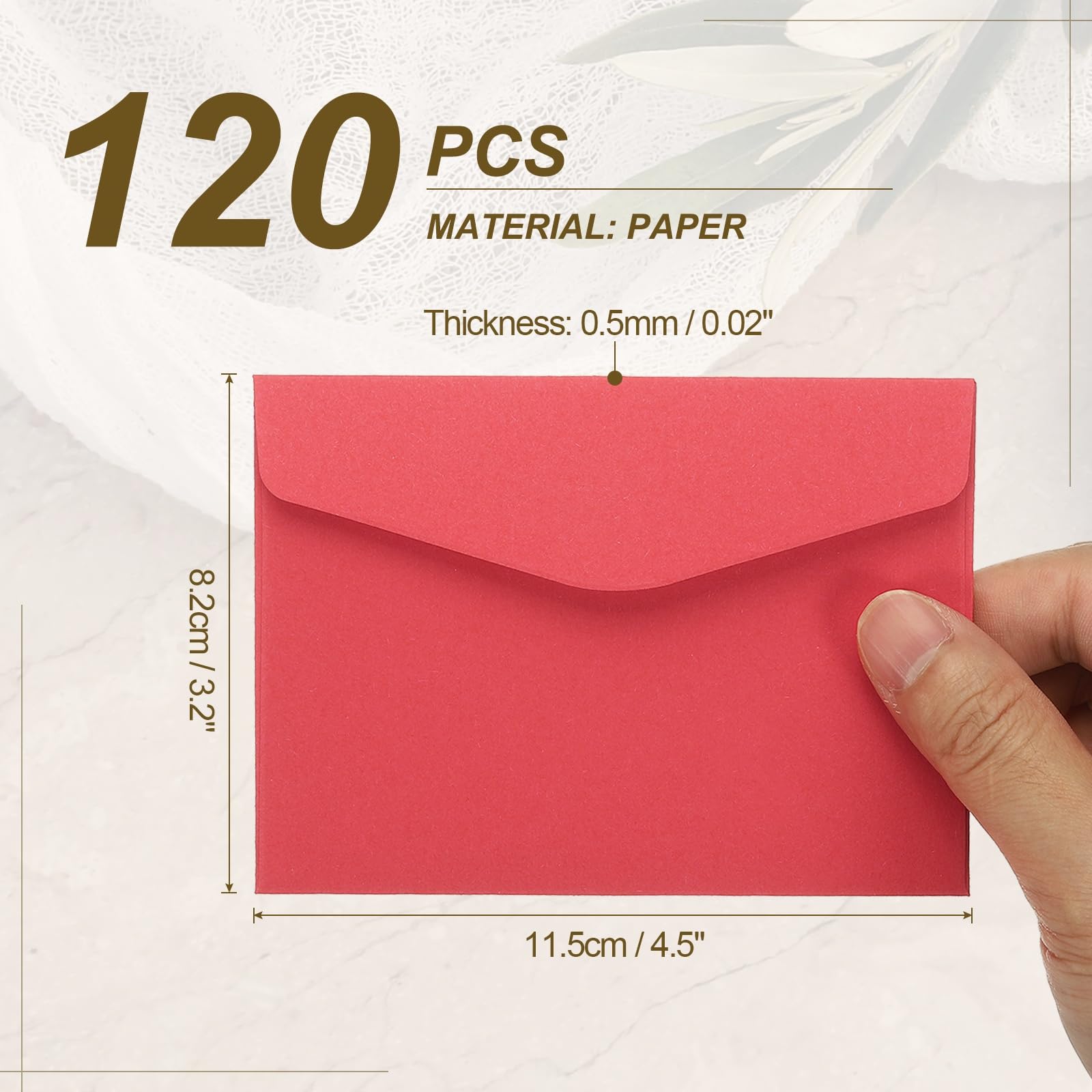 PATIKIL 120Pcs Gift Cards Envelopes, 110GSM Paper Colored Mini Envelopes Small Card Holder for Business Mailing Invitations Greeting Weddings Party, Red, 4.5 x 3.2 Inches - Image 2