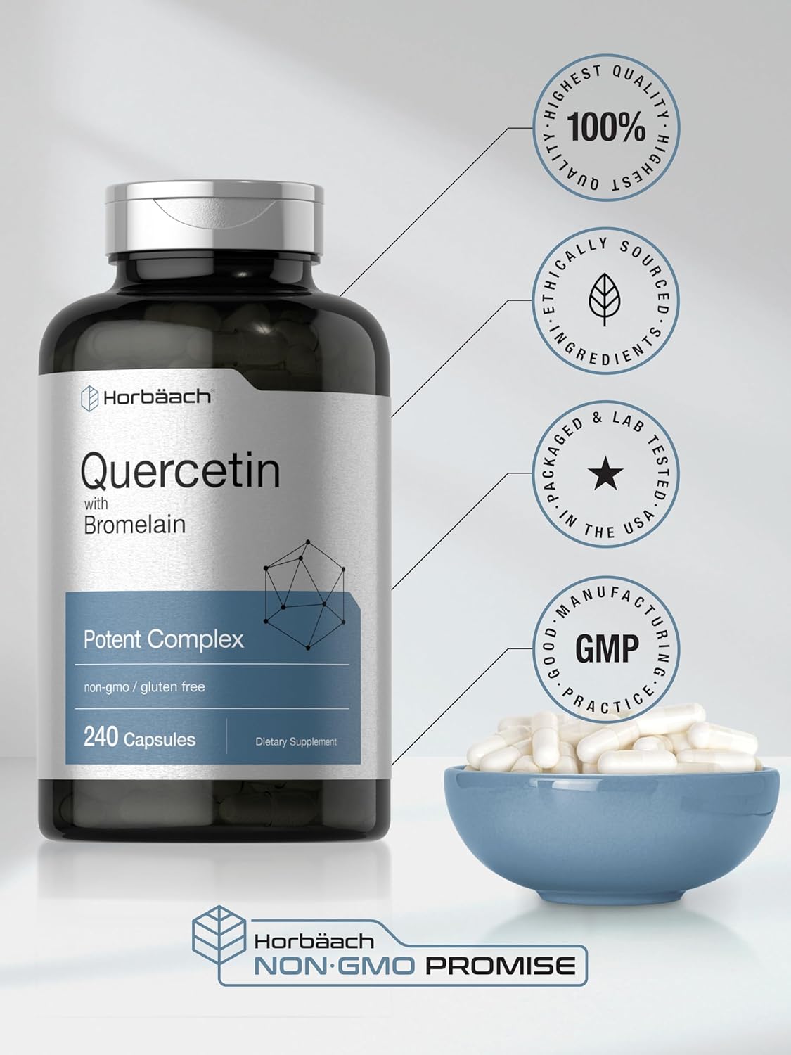 Horbäach Quercetin with Bromelain Supplement | 240 Capsules | Non-GMO and Gluten Free - Image 6