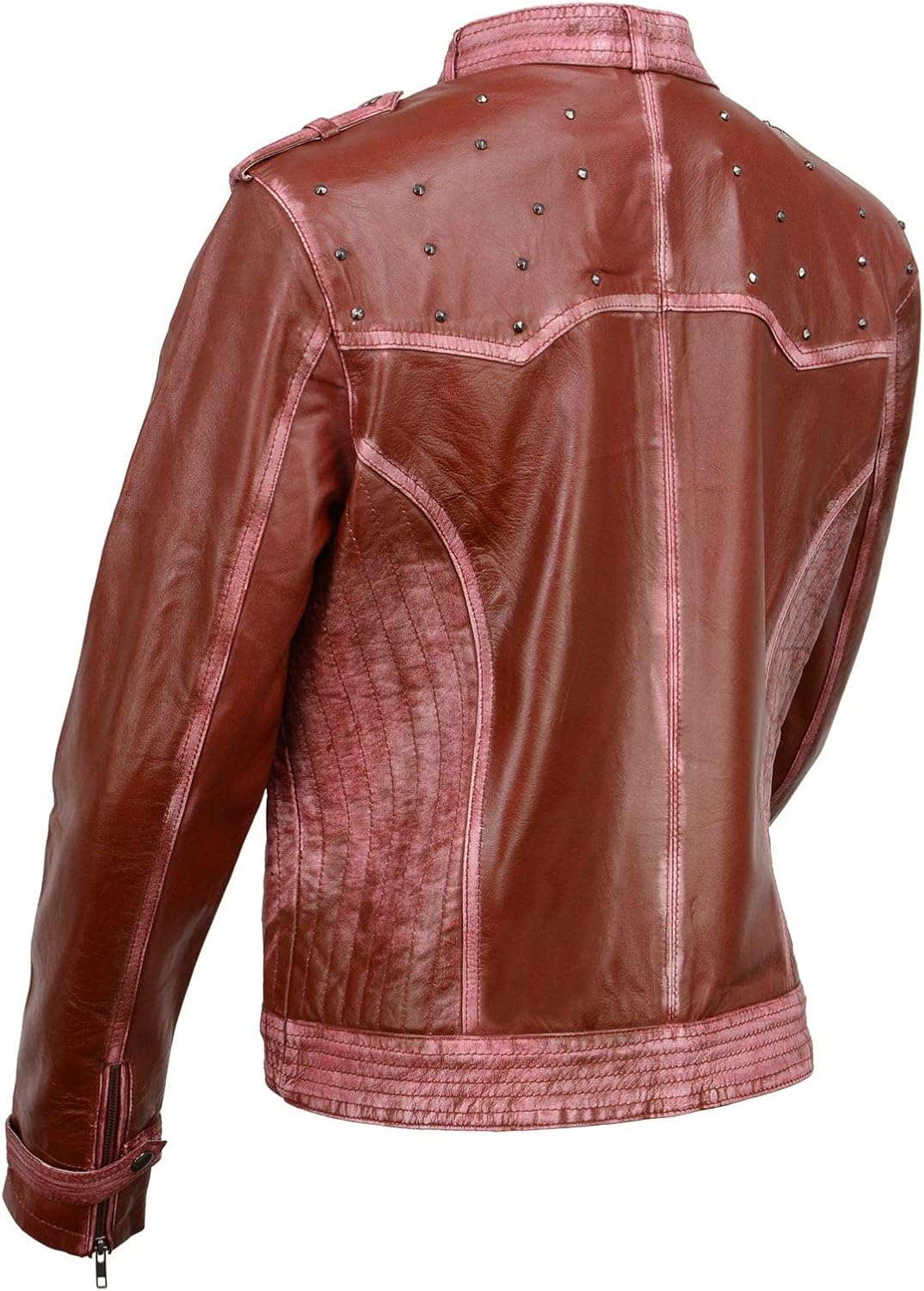 Milwaukee Leather SFL2840 Women's Maiden Maroon Premium Sheepskin Motorcycle Fashion Leather Jacket with Studs