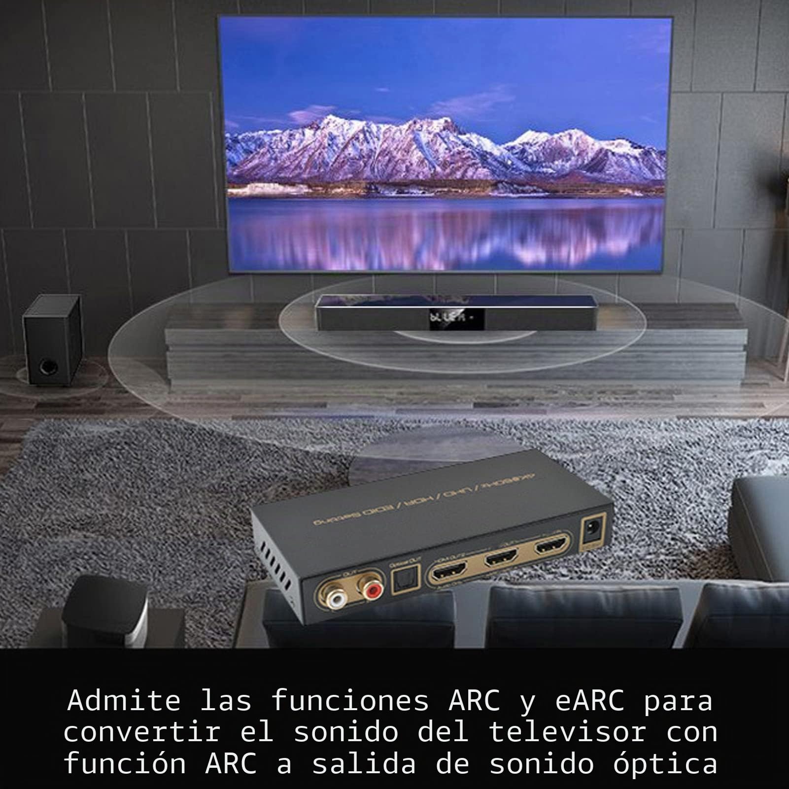 Extractor de Audio HDMI Ultra HD 4K 60Hz 18Gbps 2.0 EARC/ARC Con Salida Óptica, y HDMI, Compatible Con Dolby/DTS/Atoms