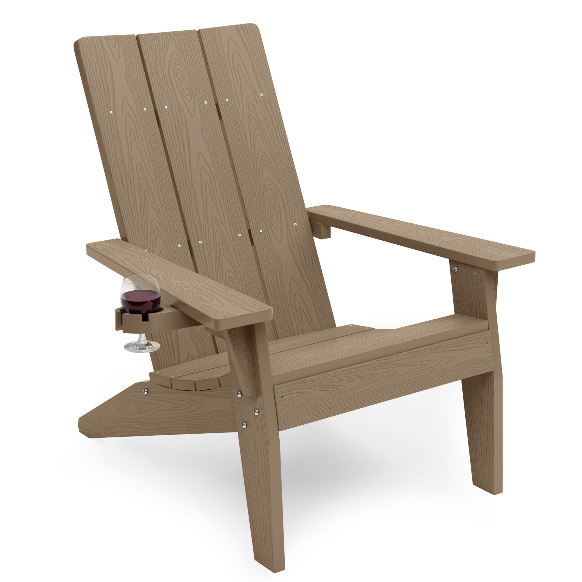 MXIMU Chaise Adirondack Moderne résistante aux intempéries avec Porte-gobelet – Chaises d'extérieur en Plastique surdimensionnées pour Foyer (Teck)