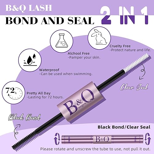 Miniatura 2 de B&Q - Pegamento de pestañas resistente al agua de 0.3 fl oz, pegamento de pestañas de larga duración para unir y sellar 72 horas, extensión de