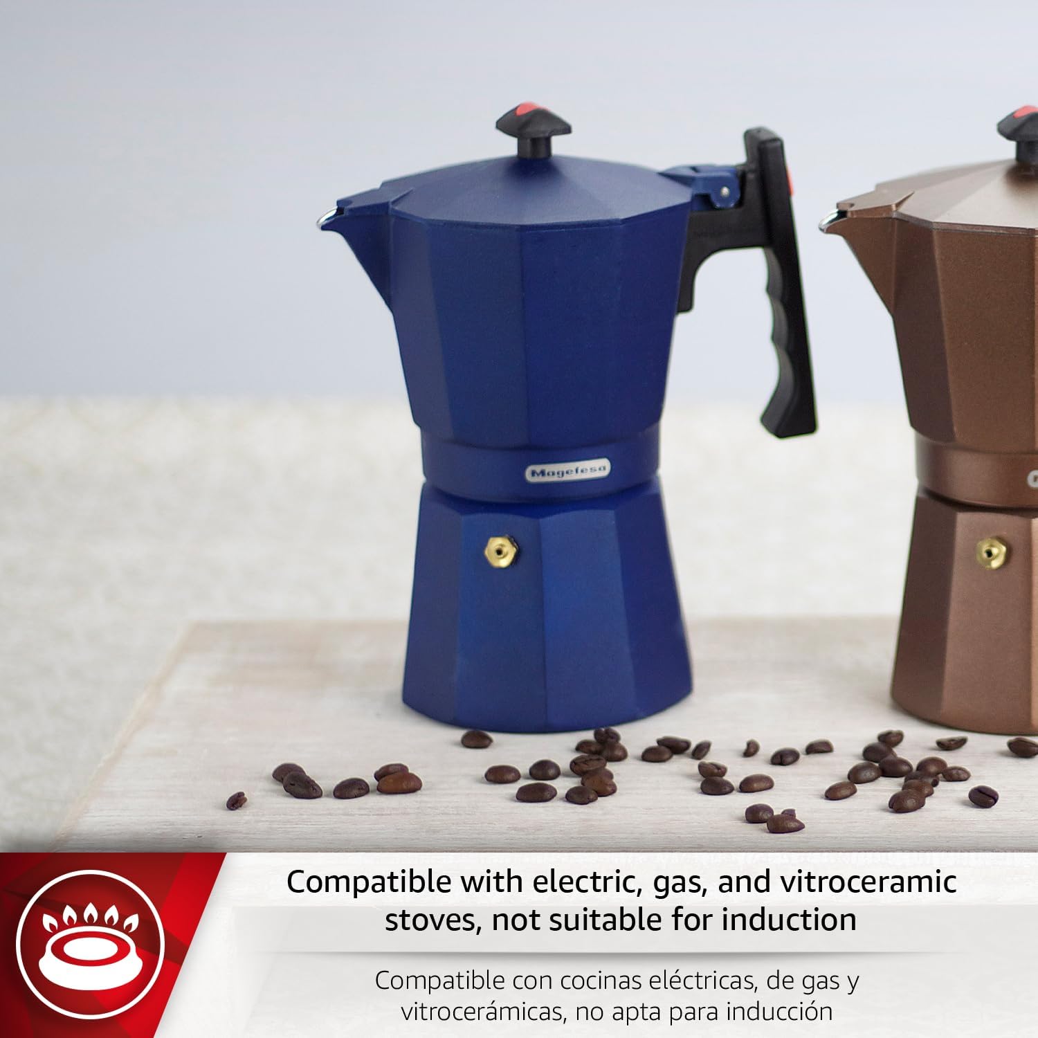 Magefesa Colombia Blue Stovetop Espresso Moka Pot, 6-Cup/10 oz, Italian Coffee Maker for Cuban Coffee, Extra-Thick Aluminum, Heat-Resistant Handle, Safe & Easy-to-Use, Greca Coffee Maker