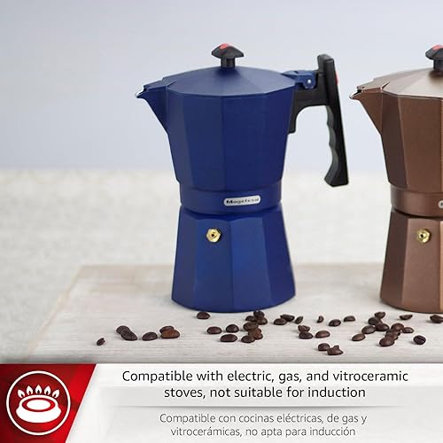 Miniatura 3 de Magefesa Colombia - Olla de café expreso azul para estufa, 6 tazas/10 onzas, cafetera italiana para café cubano, aluminio extragrueso, mango