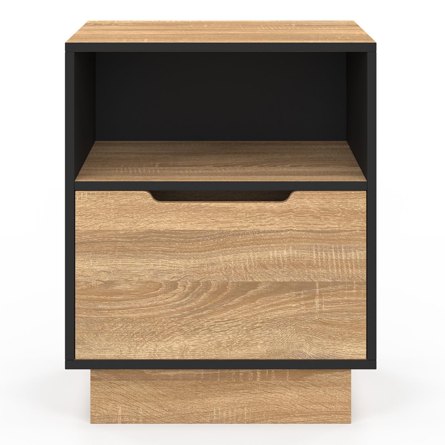 IDMarket - Juego de 2 mesitas de noche con 1 cajón OXANA con nicho de haya y negro