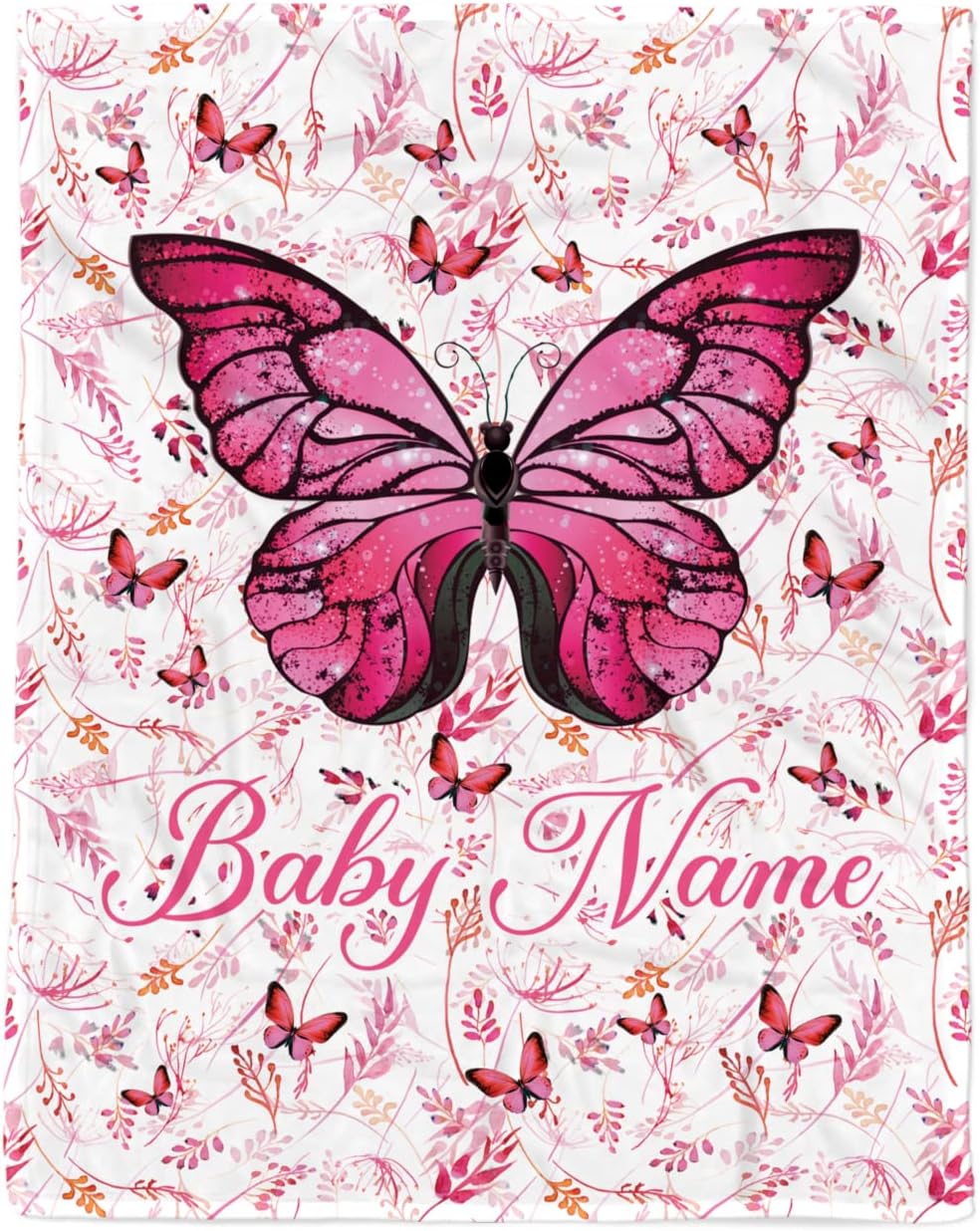 Personalized Childrens Butterfly Blanket,Pink Butterfly