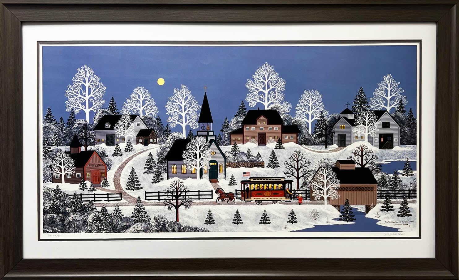 Jane Wooster Scott Trolley Car at Crippen Creek Framed Hand Signed Lithograph