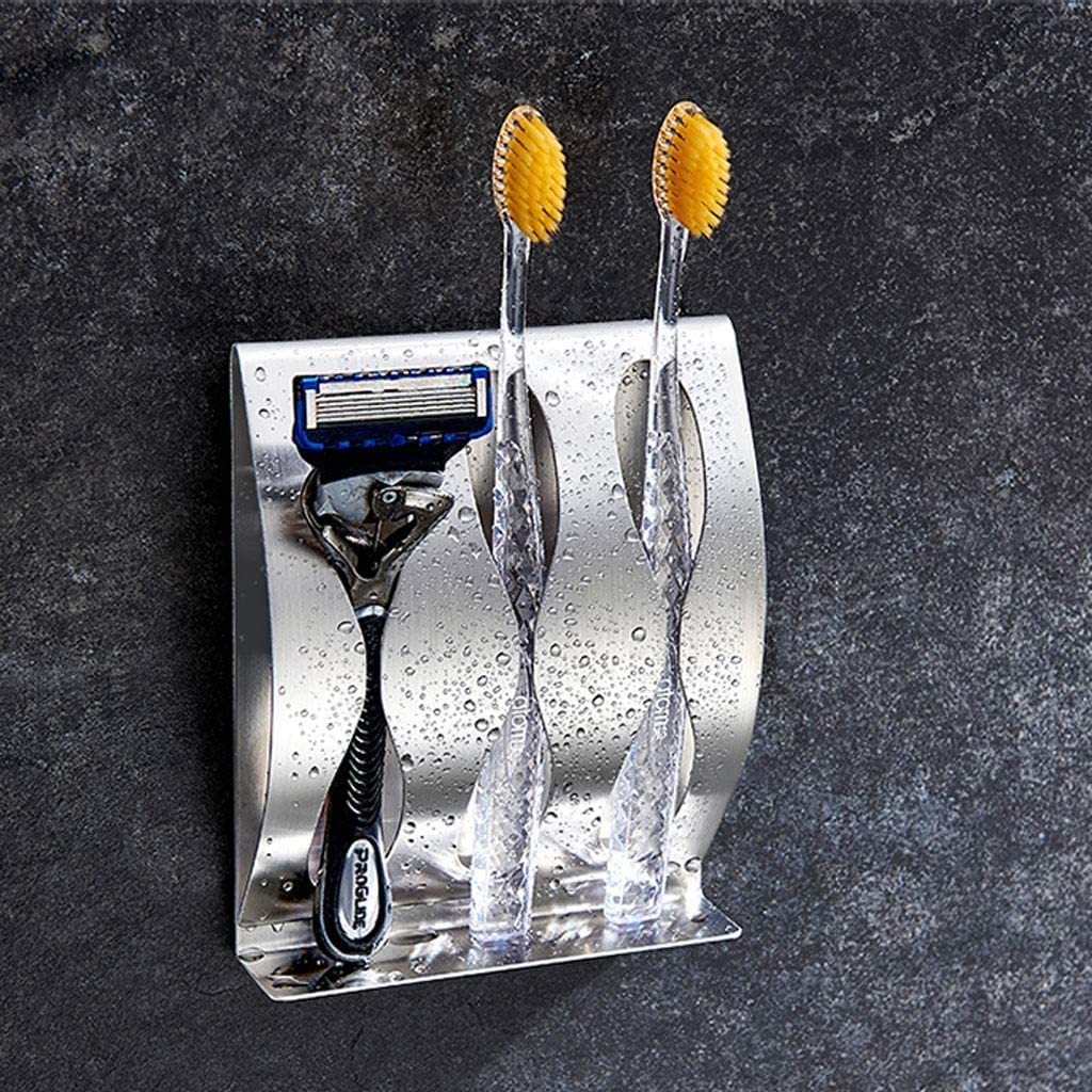 Multifuncional Soporte de cepillo de dientes con gancho 3/2, caja organizadora de cepillos de dientes autoadhesiva de montaje en pared de acero inoxidable 304, accesorios de baño Ahorro de espacio