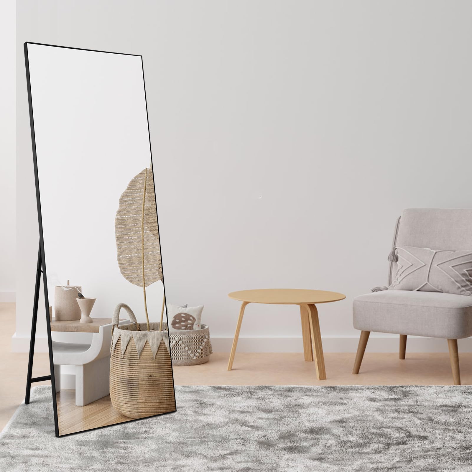 HORLIMER Standspiegel 165 x 60 cm, Großer Wandspiegel oder Stehspiegel Ganzkörperspiegel für Schlafzimmer, Wohnzimmer, Flur, HD Ankleidespiegel mit Schwarzer Rahmen