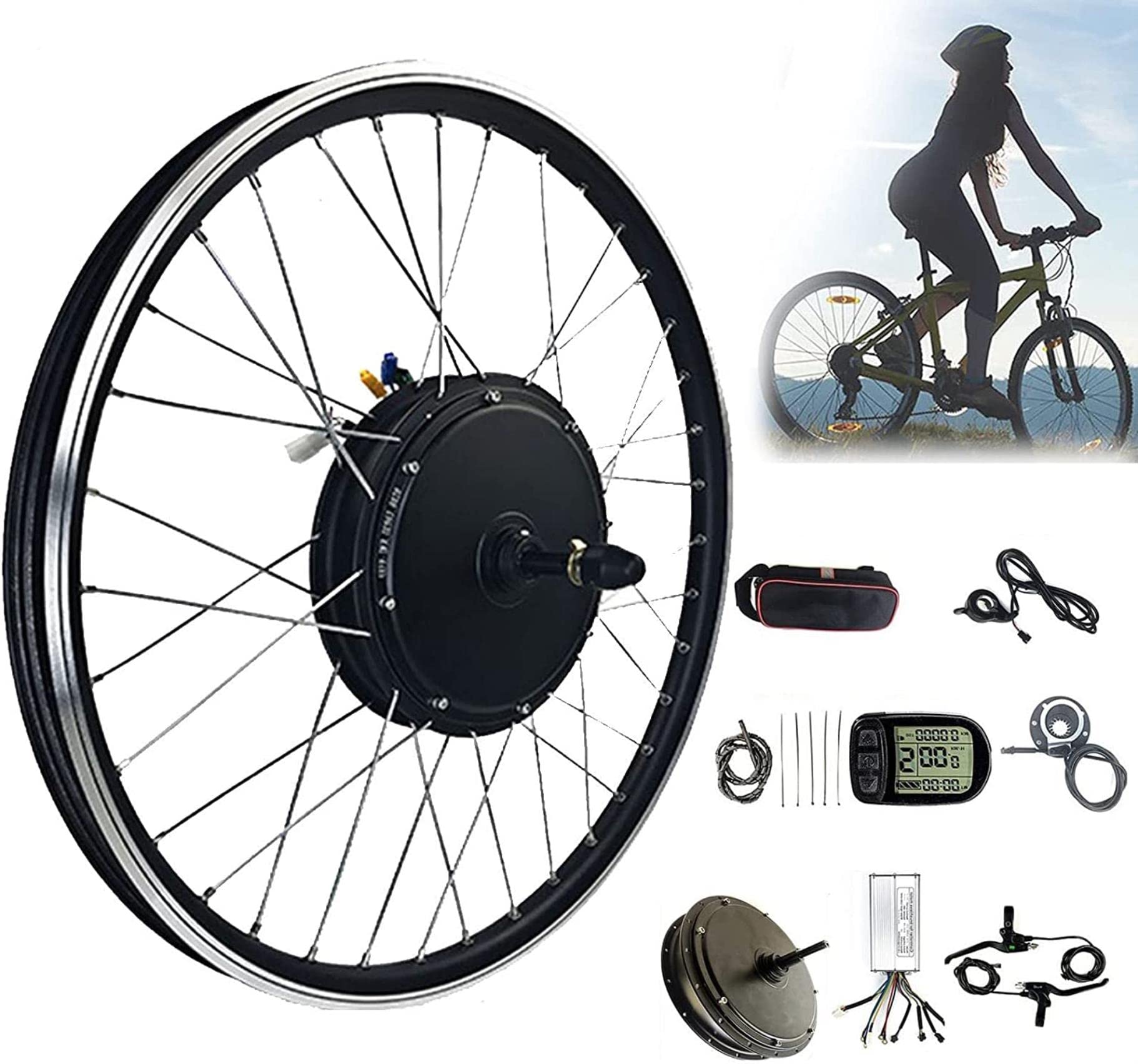 AADECOR 48 V 1000 W 1500 W Fahrrad-Umrüstsatz Elektrofahrrad-Umrüstsatz mit E-Bike-LCD-Display 26" 27,5" 28" 29" Motorsatz für elektrische Radnabenbaugruppe hinten,26inch-48V/1000W