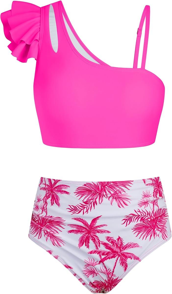 Girls Swimsuit, 2 Piece Bikini Set Ruffle Bathing Suit with Adjustable Strap Girls' Swimwear 7-16Y