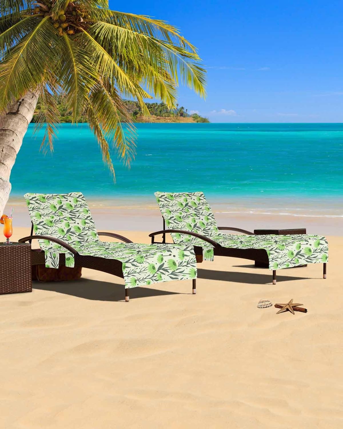 Country Green Floral Beach Pool Patio Lounge Chaise Chair Cover Towel With Pockets,Absorbent & Quick Dry Microfiber Towel Cover Bag Summer Accessories Fall Winter Rustic Chic Botanical Plant