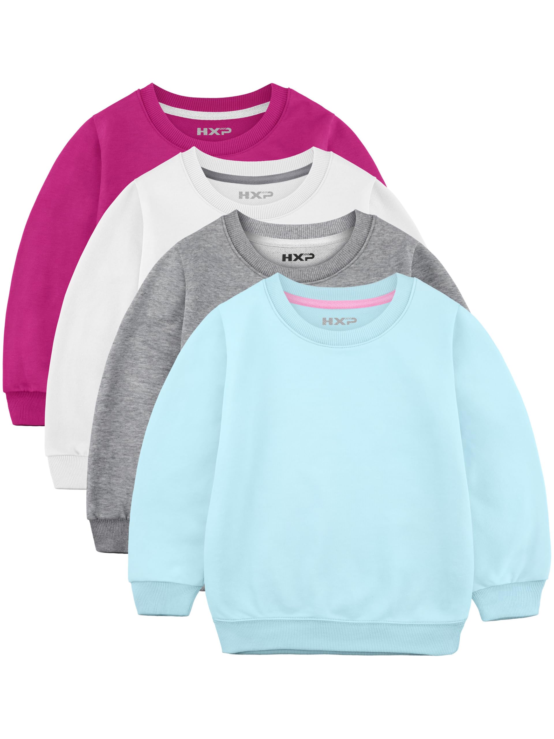 4 Pack Toddler Girls Sweatshirts Cotton Toddler Crewneck Long Sleeve Shirts