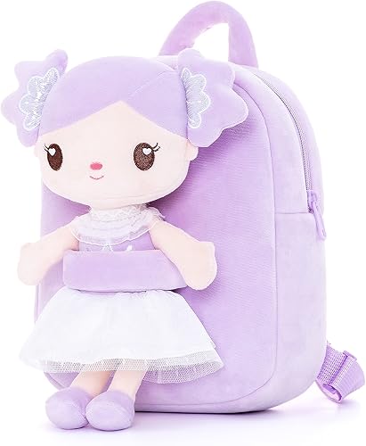 Gloveleya Mochila para niños pequeños con muñeca púrpura caramelo de 9 pulgadas
