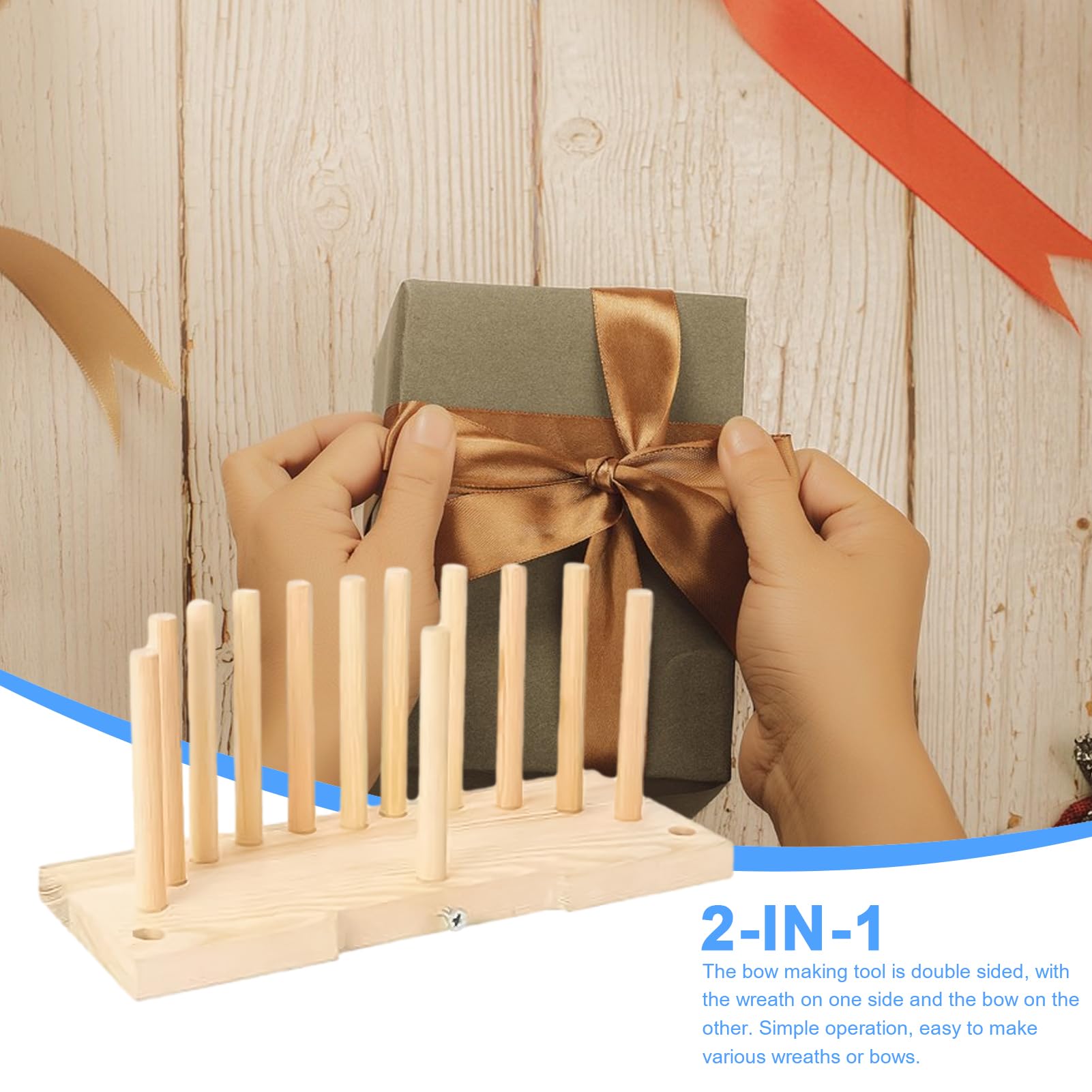 Machine à nœuds de Noël en bois avec 12 tiges de positionnement, machine à nœuds double face pour rubans faits à la main
