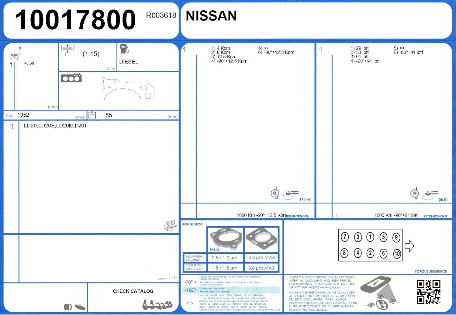 Ajusa 10017800 Gasket cylinder head
