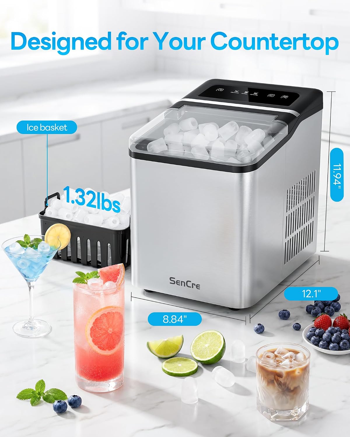Ice Makers Countertop, 26.5Lbs/24H Ice Machine with 2 Sizes Bullet Ice, 9 Ice Cubes Release in 6 Mins, Self-Cleaning Portable Ice Maker with Ice Scoop and Basket for Home Kitchen Office Bar RV image 6