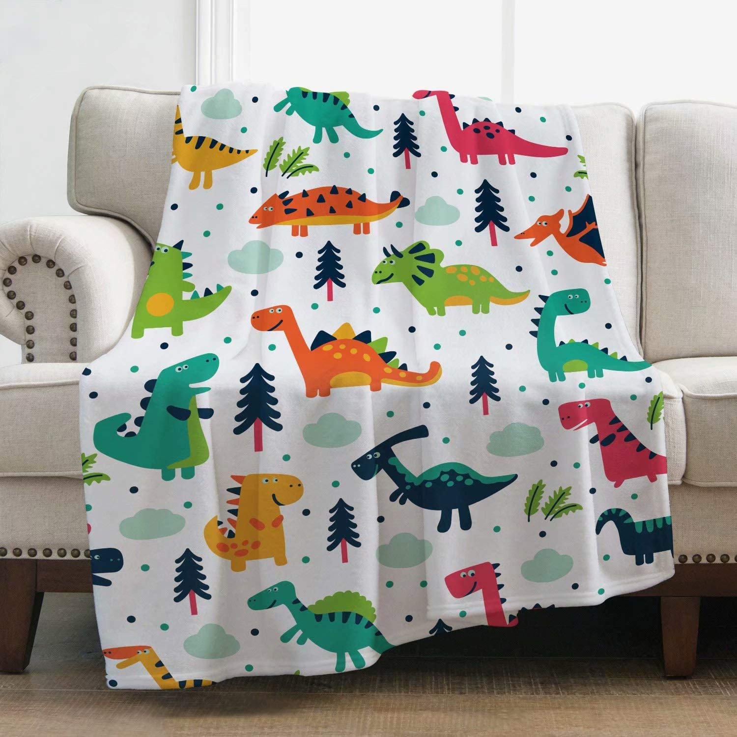 chaqlin Kids Children Flannel Blanket Lightweight softs Bedding Covers with Cartoon Dinosaur Pattern Throw Blankets for Outdoor Trvael camping Office Sofa Chair Plush Blankets-114x152 cm — image 1