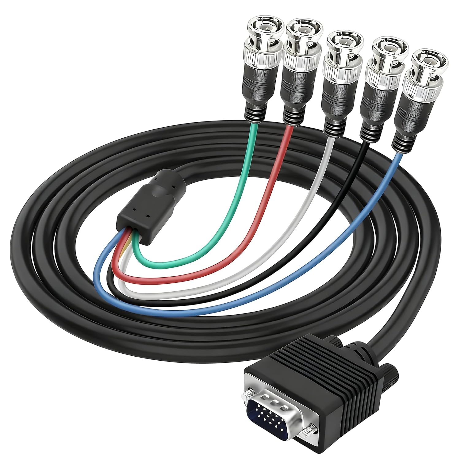 MAYWILLA VGA to BNC Adapter Cable,HD15 VGA Male to 5 BNC Male RGBHV Coaxial High Resolution Monitor Breakout Wire for HDTV PC Projector Large Screen Video Conversion Cable-1.5M