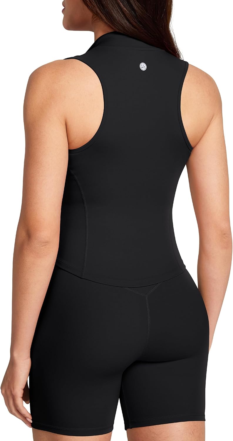 BareLuxe Women's Sleeveless Crop Shirt, Zip Up Workout Running Vest Tank Tops Athletic Gym Yoga Camis Jackets - Image 4