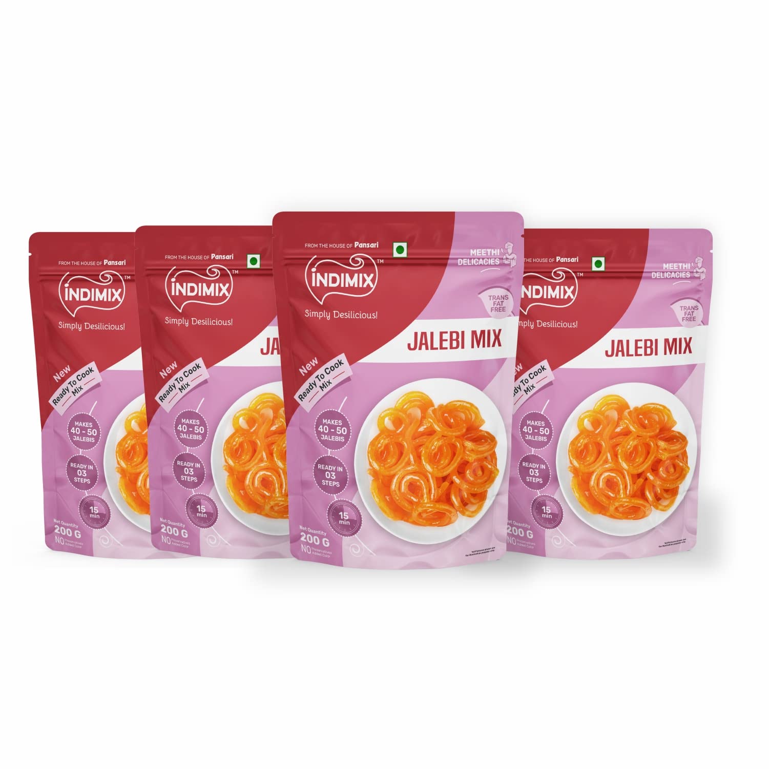 INDIMIX Instant Jalebi Mix 800g (Pack of 4) Pure Veg, 20-Minute Traditional Indian Sweet Just Ready In 3 Steps (B0BMGF7XXN) Amazon Price History, Amazon Price Tracker