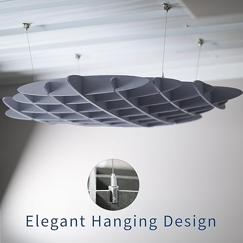 Miniatura 6 de VIVO Panel acústico de gofres de techo, absorbente de sonido colgante hexagonal, lámpara moderna de reducción de ruido, gris oscuro, PP-CW01D