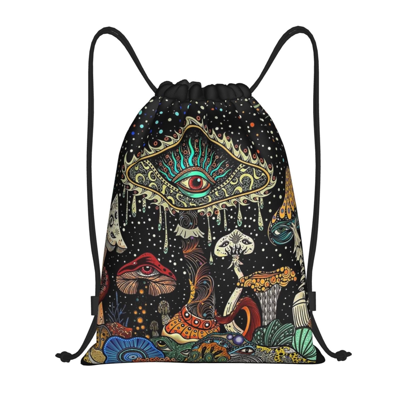 Richugui Colorful Mushroom Drawstring Bag, Waterproof Swim Bag, Gym Sack, Beach Bag, Backpack for Adults, Unisex for Men and Women