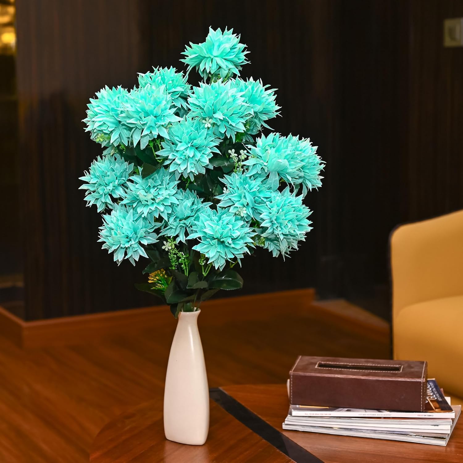 ZAICUS Stylish Turquoise Green Artificial Flower Bunch – Versatile for Weddings, Parties, Home & Diwali Centerpieces – Excellent for Gifts, DIY Crafts & Home Projects (Vase Not Included)