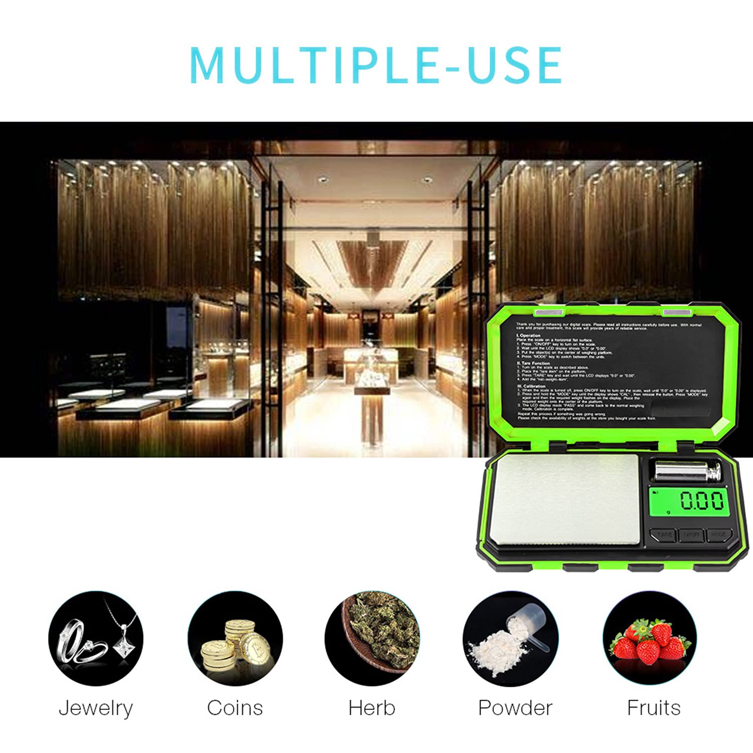 Fuzion Balance numérique de poche, 500 g x 0,01 g, 6 modes de conversion avec écran LCD, tare pour herbes, aliments, bijoux, médicaments (pile incluse)