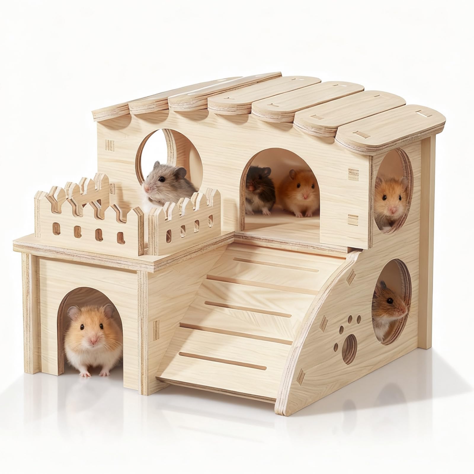 Grande Casa Hamster, Casa de Madera para Hámster Pequeños, Conejillos Escondite, Conejillos para Cobayas, Adecuado para Mascotas Pequeñas Agutíes Jerbos Conejos Etc