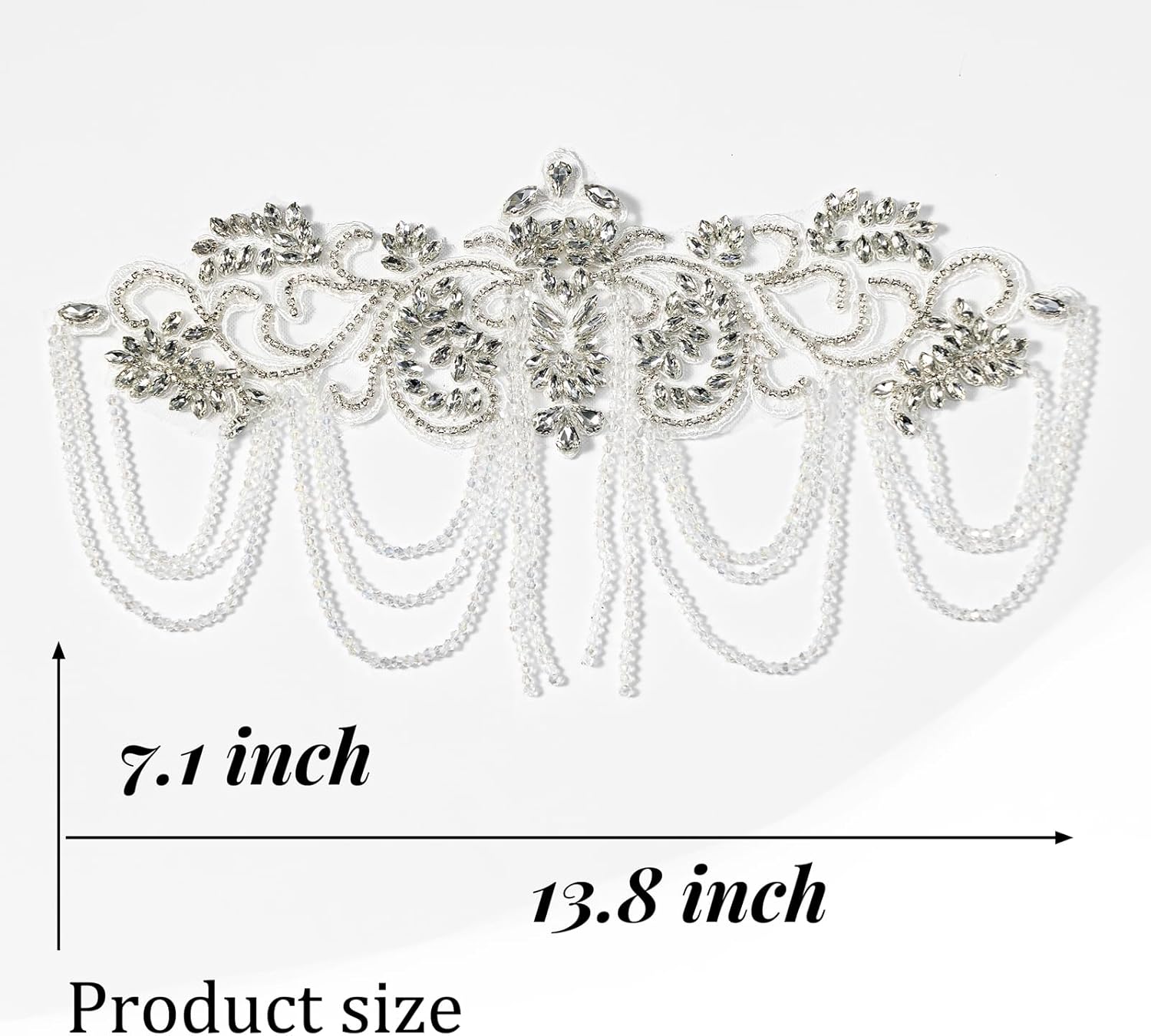 White Beaded Rhinestones Applique Embellishment for Clothes,Epaulettes Shoulder Patches Sew-on Diamond Sequin Applique for Wedding Dress DIY Accessories Belt Waist Decoration