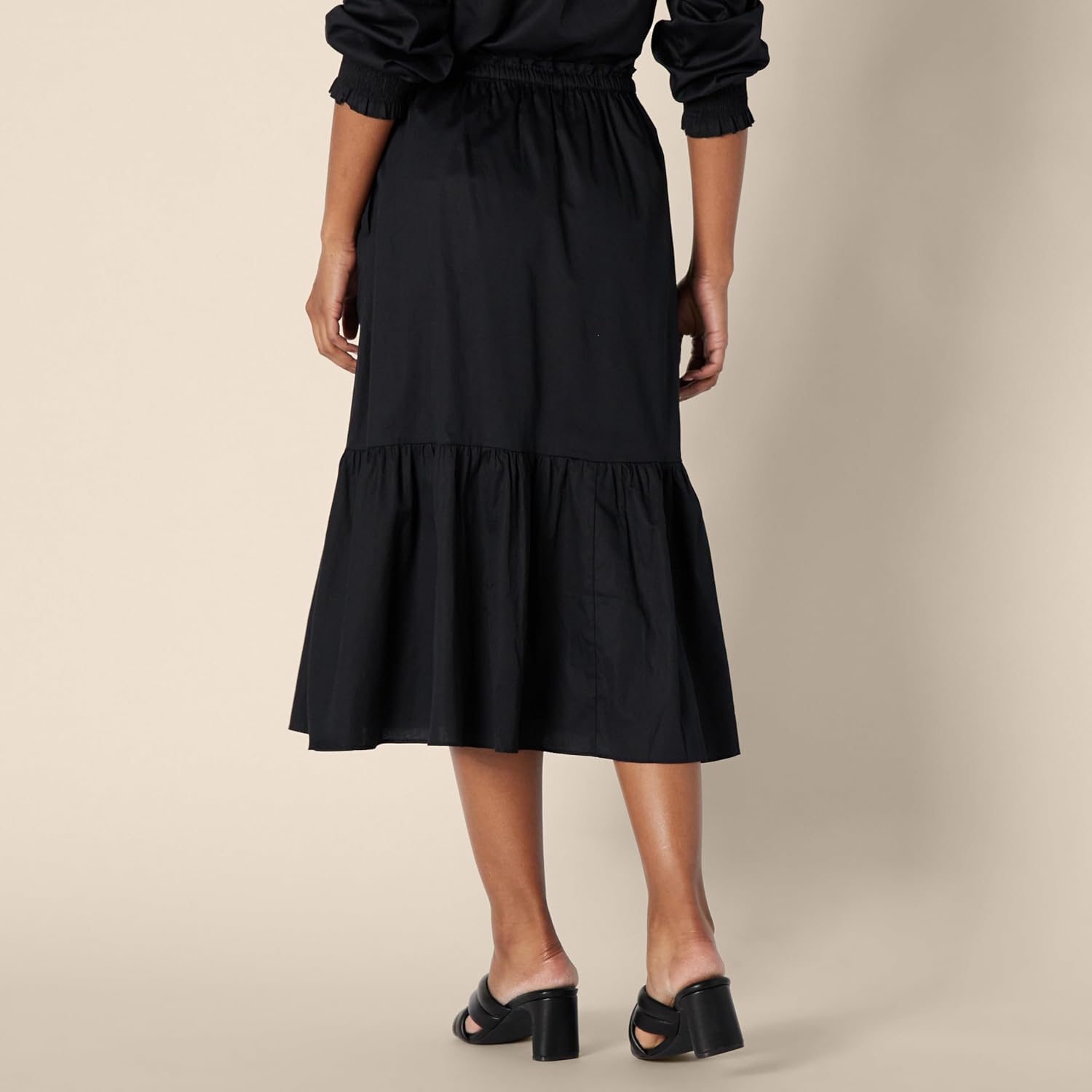 Amazon Essentials Women's Mid-Rise A-line Cotton Sateen Tiered Midi Skirt (Top Sold Separately) - Image 2