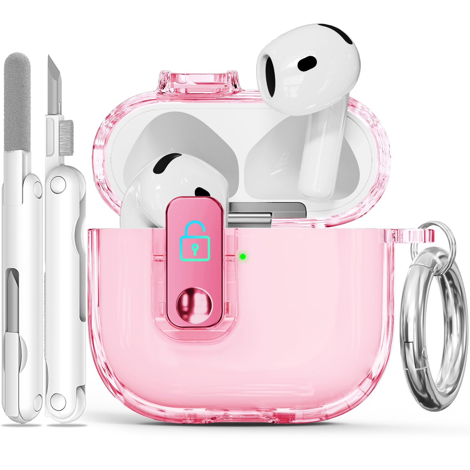 Ekoonpft for AirPods 4 Case with Secure Lock, Anti-Yellow Clear Cases for Apple AirPods 4th Generation 2024, Soft TPU Cover with Cleaning Kit (A-Pink)