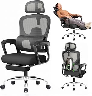 Ergonomic Mesh Office Chair with 2-Way Lumbar Support, Reclining Backrest & Footrest
