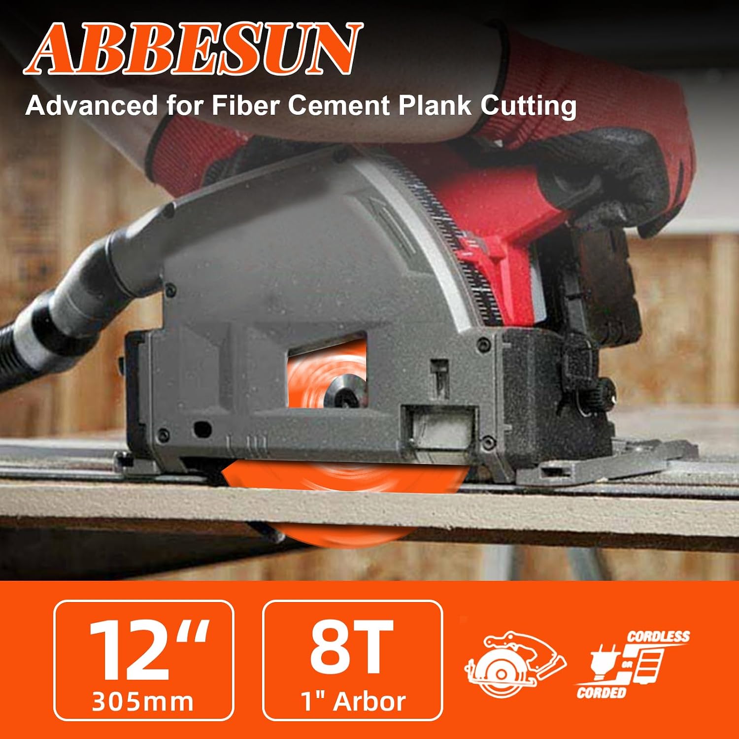 1 Pack 12 Inch 8T PCD Tipped Hardie Blade Fiber Cement Circular Saw Blade with 1'' DMK Arbor, for Diablo 12'' Circular Saw Blade D1208DH, Polycrystalline Diamond Tipped, for Laminate Flooring