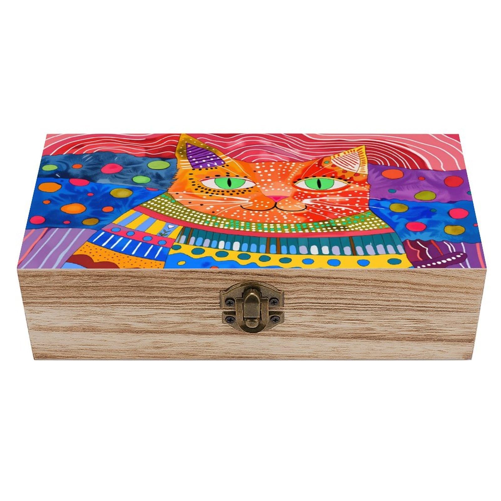 asbwuo Cute Kitten Face Vintage Wooden Keepsake Box
