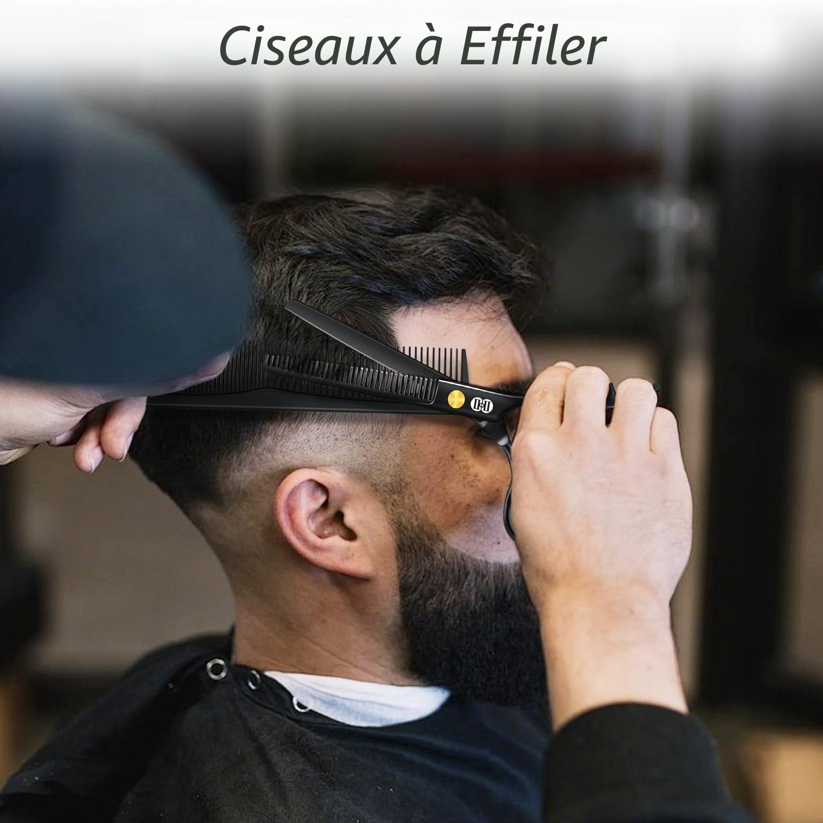 CIICII Kit Ciseaux Coiffure Professionnel, Ciseaux de Coiffure (6,7 Pouces Ciseau Cheveux & Ciseaux Desepaississant Cheveux) pour Hommes Femmes, Salon de Coiffure à Domicile (Noir)