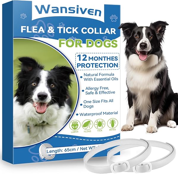 Wansiven Collare antipulci per cani, collare antipulci regolabile con oli essenziali, protezione 12 mesi, 65 cm - 1