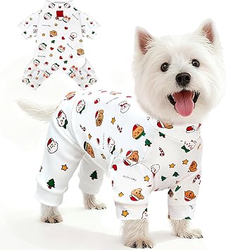 BAEJMJK Cute Christmas Dog Pajamas Stretchy Xmas Boy Girl Dog Clothes with D-Ring Holiday Pet Puppy Outfit Comfortable Warm Dogs Jumpsuit for Small Dogs CatsWhite,X-Small