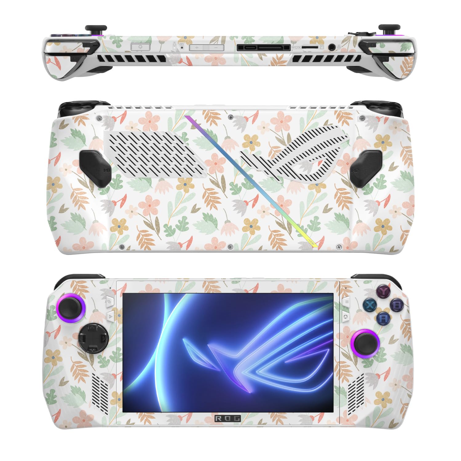 MightySkins Glossy Glitter Skin Compatible with Asus ROG Ally - Neutral Flowers | Protective, Durable High-Gloss Glitter Finish | Easy to Apply