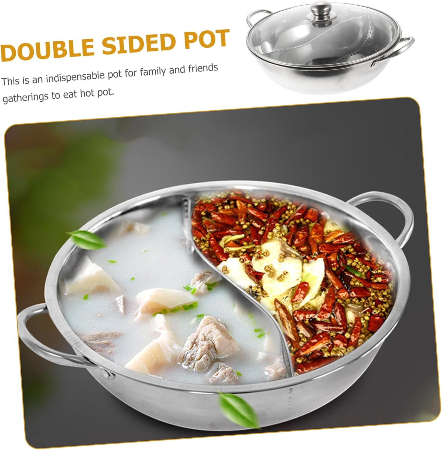 Mobestech Stainless Steel Divided Hot Pot for Hot Pot Cooking Thickened Split Pan Large and Small Sizes for Home and Restaurant Use
