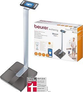 Beurer BF 1000 SuperPrecision Diagnosewaage, präzise Personenwaage zur Ganzkörperanalyse mit App, Messung des viszeralen Fettanteils, separate Darstellung einzelner Körperteile