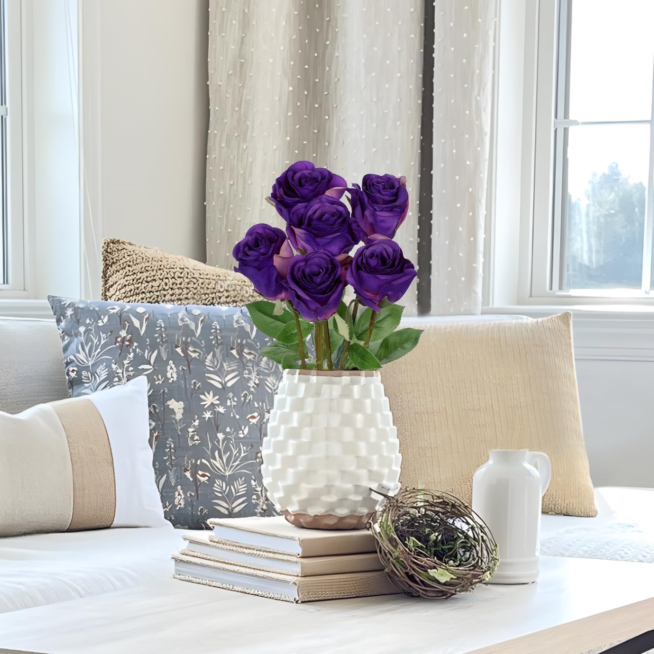 Briful Purple Artificial Roses – 6PCS 18.9" Silk Rose Flowers with Long Stems Realistic Faux Rose Bouquet for DIY Wedding Arrangements Table Vase Centerpieces Home Event Decor - Image 5