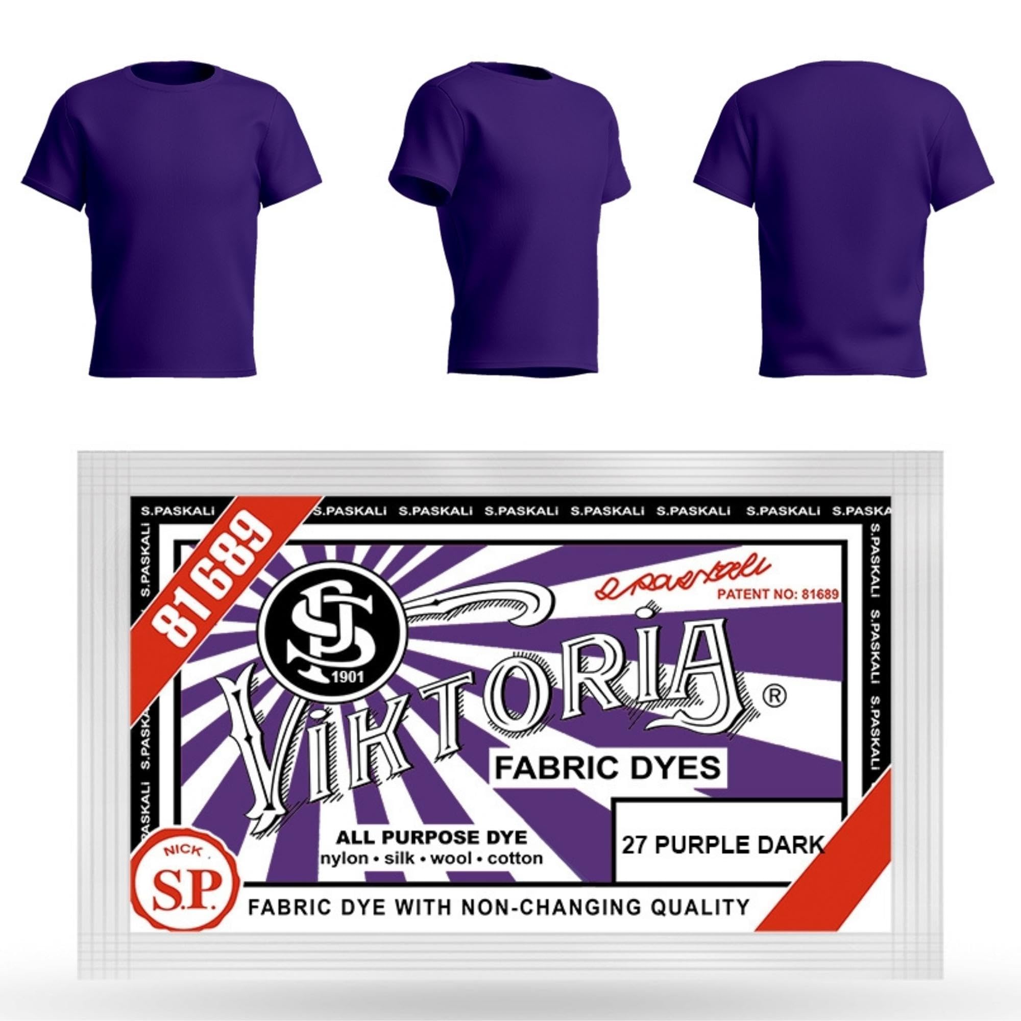HOPS Viktoria Textile Dye, 10g (200g Fabric Coverage), Dark Purple - Machine Washable Fabric Paint for Cotton, Linen, Silk, Wool, Viscose, Nylon, Satin, Wood, Plastic