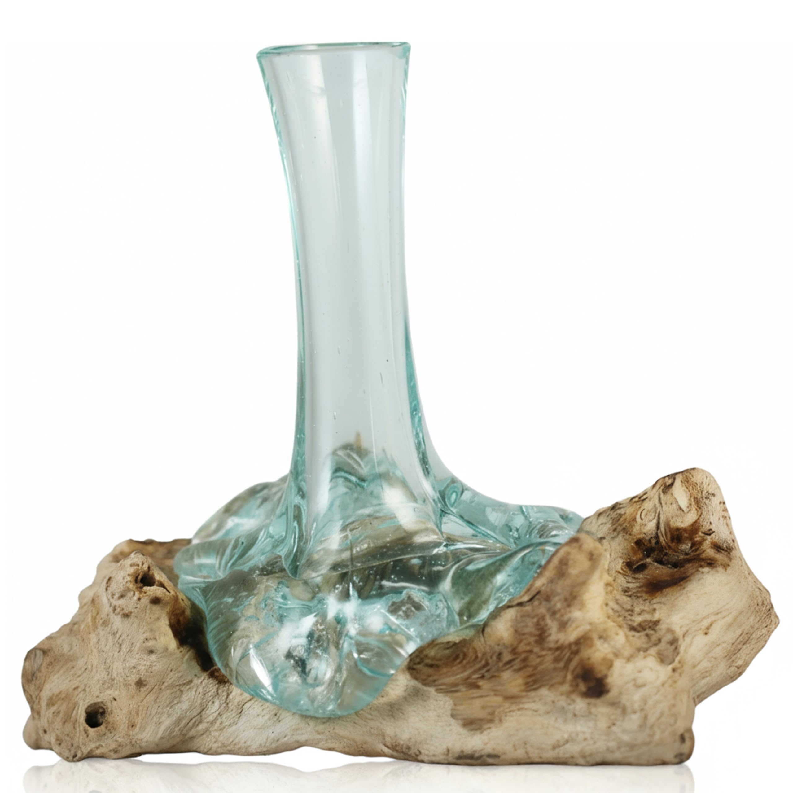 ART-CRAFT Handgefertigte Vase aus Gamalwurzel mit mundgeblas