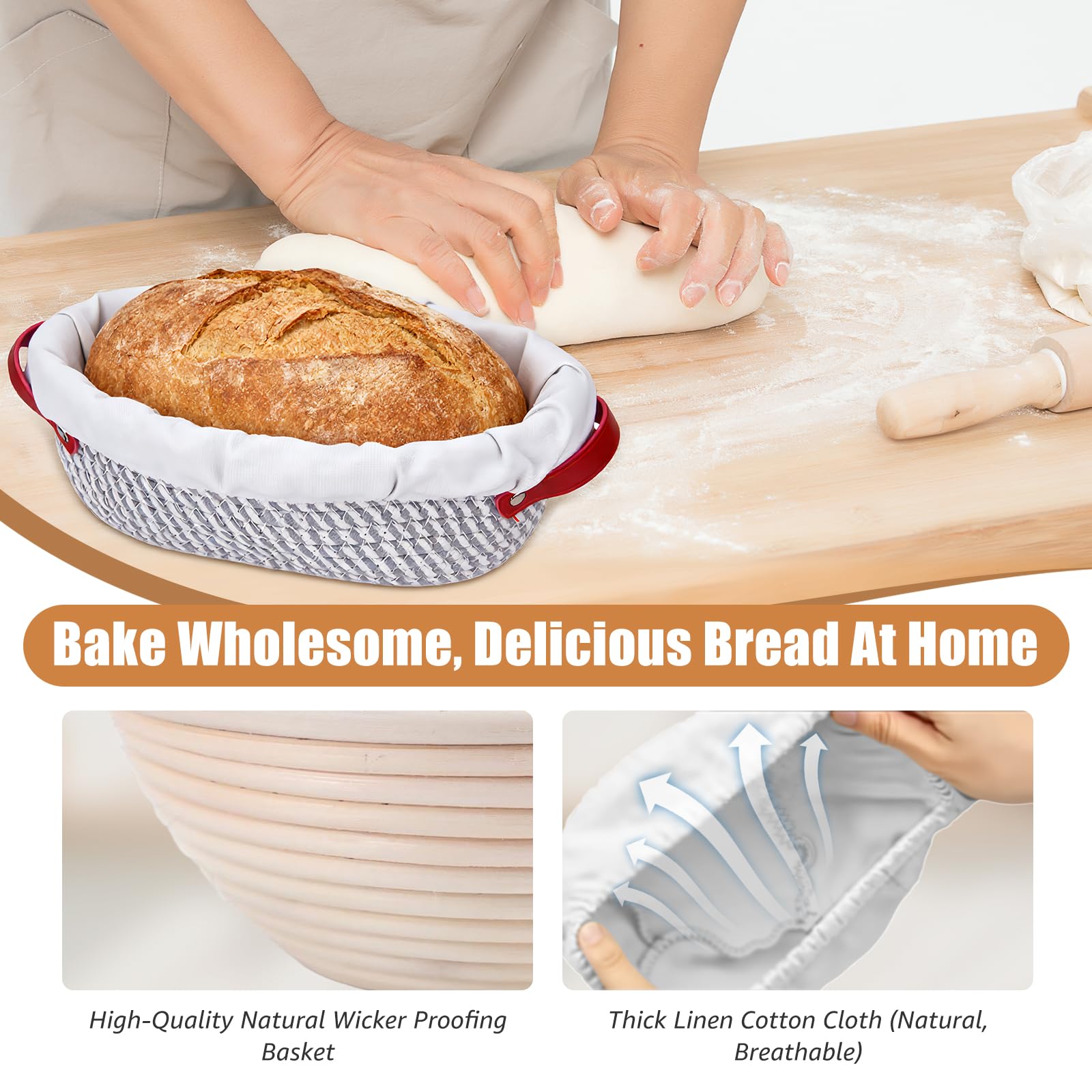 Cestino Lievitazione Pane 11 Pezzi Set, Cestino per Lievitazione Rotondi e Ovali, Frusta per Impasto, Lame per Pane, Raschietto per Impasto, Accessori per Panificazionea, Ideale per e Pasta Madre