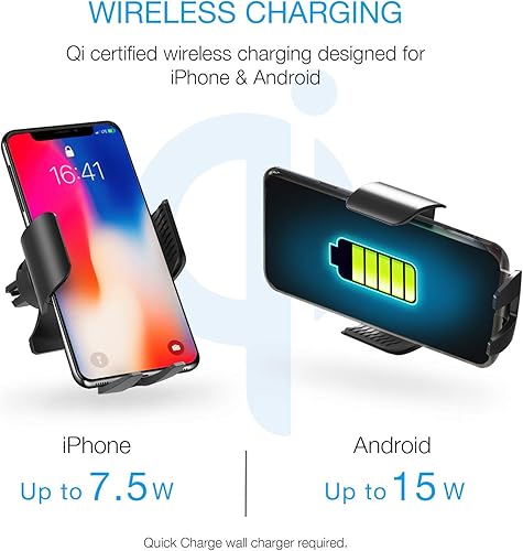 Miniatura 3 de X5 Soporte motorizado Qi para automóvil, carga inalámbrica de 15 W/7.5 W, sujeción de detección automática, parabrisas y ventilación de aire,