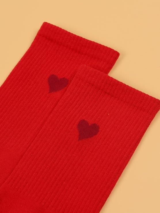 OYOANGLE Women's 1 Pairs Casual Heart Print Crew Socks Athletic Ankle Dress Socks